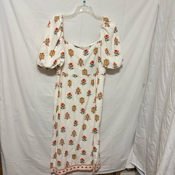 ANTONIO MELANI Dresses & Skirts - Antonio Melani Blockprint Iris Floral Cream Dress with red and yellow accents